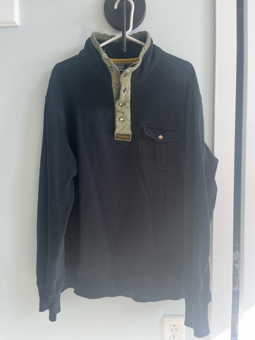 Ralph Lauren Black and military green Button-Placket Top